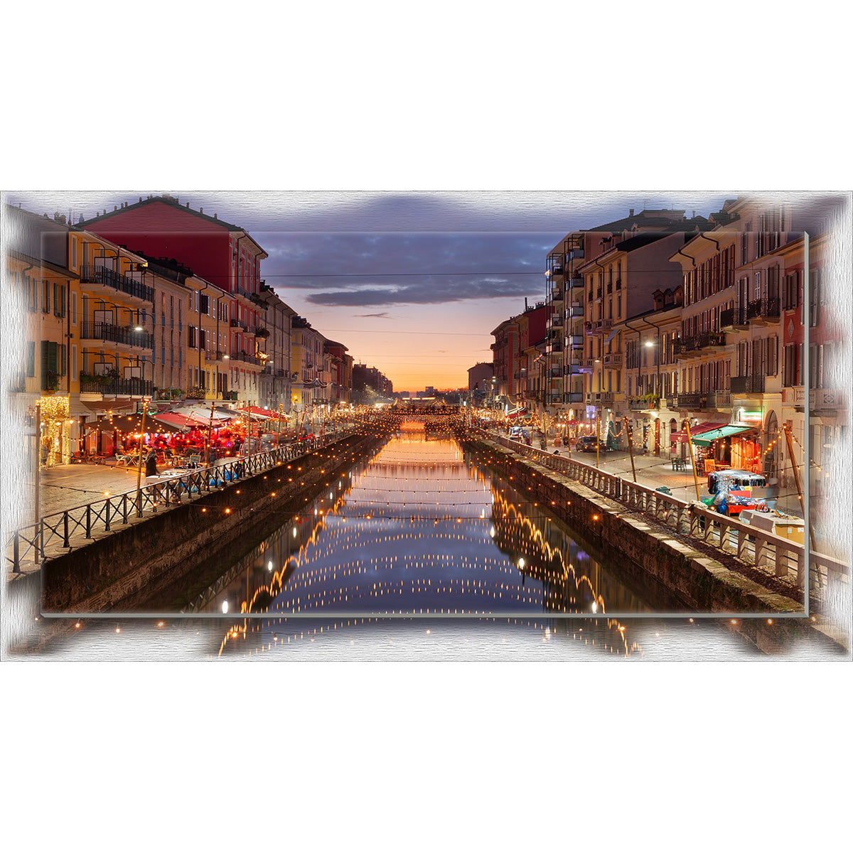 Quadro Milano Navigli su tela con cornice decorata