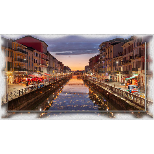 Quadro Milano Navigli su tela con cornice decorata