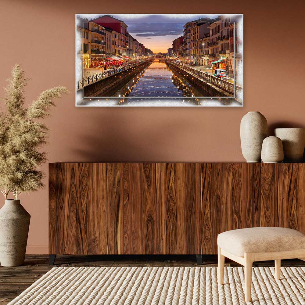 Quadro Milano Navigli su tela con cornice decorata
