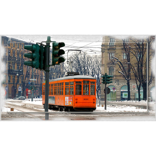 Quadro Milano Tram su tela con cornice decorata