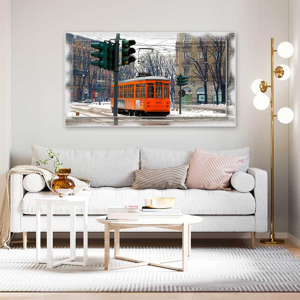 Quadro Milano Tram su tela con cornice decorata