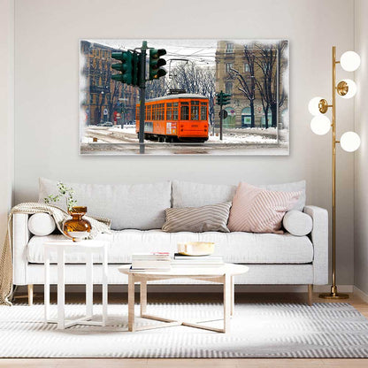 Quadro Milano Tram su tela con cornice decorata