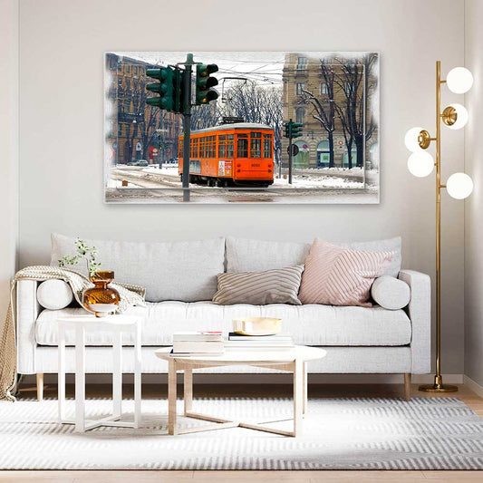Quadro Milano Tram su tela con cornice decorata