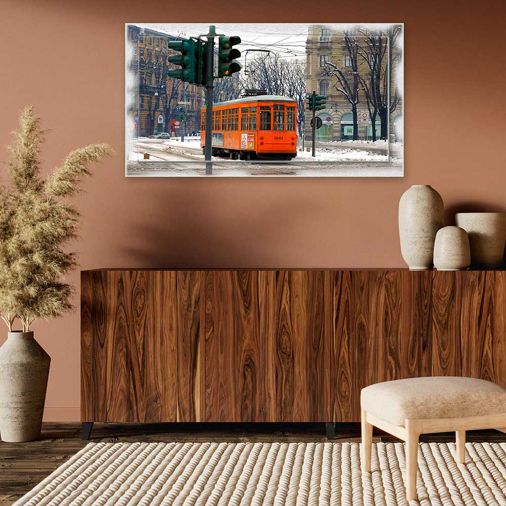 Quadro Milano Tram su tela con cornice decorata