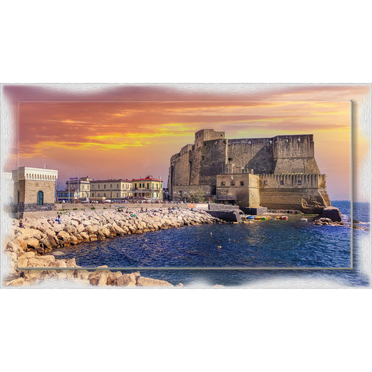 Quadro Napoli Castello su tela con cornice decorata