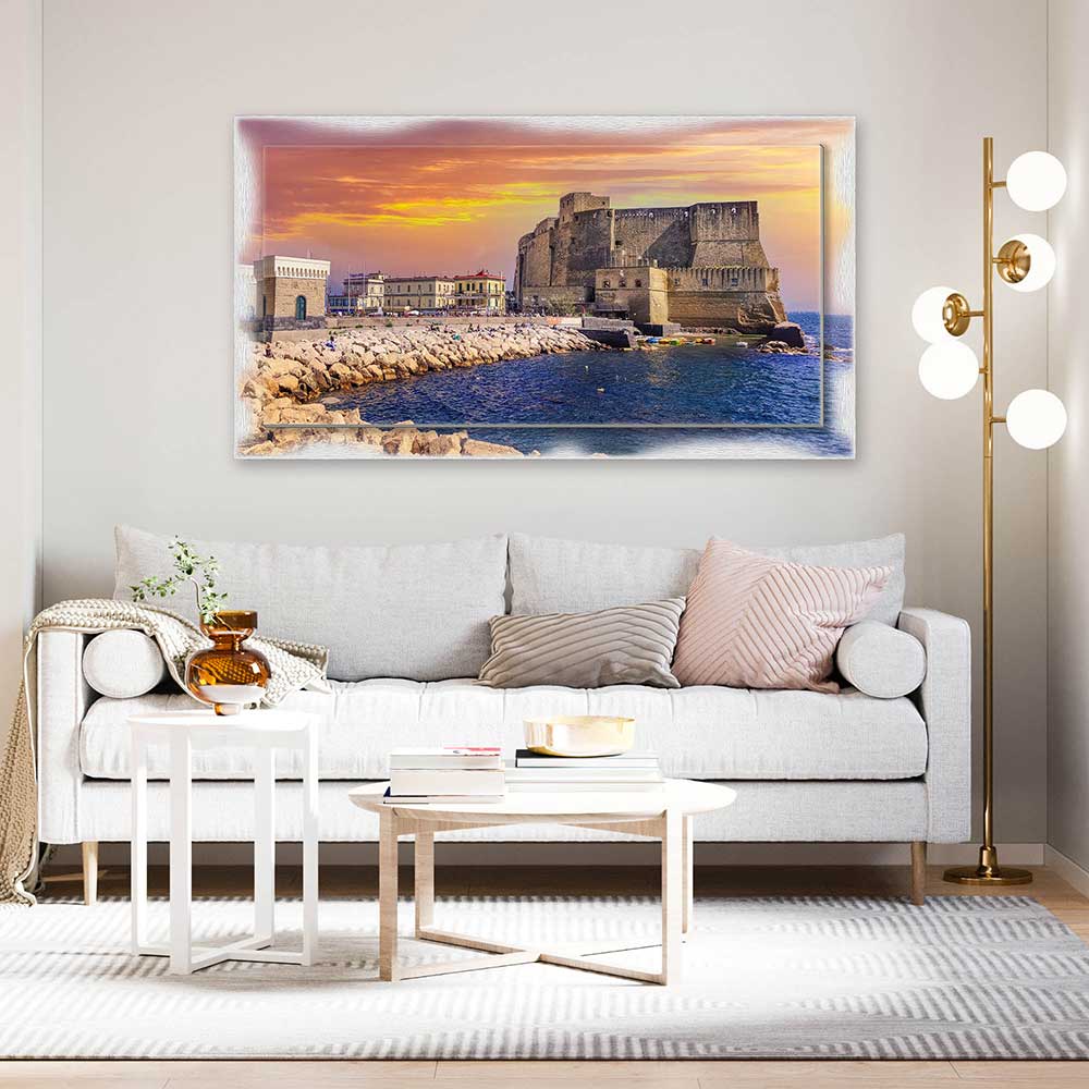 Quadro Napoli Castello su tela con cornice decorata