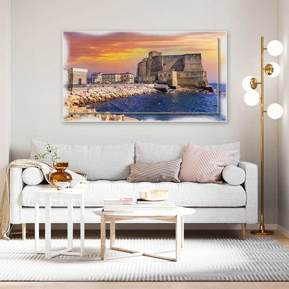 Quadro Napoli Castello su tela con cornice decorata
