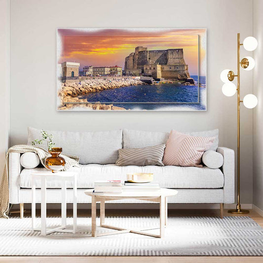 Quadro Napoli Castello su tela con cornice decorata