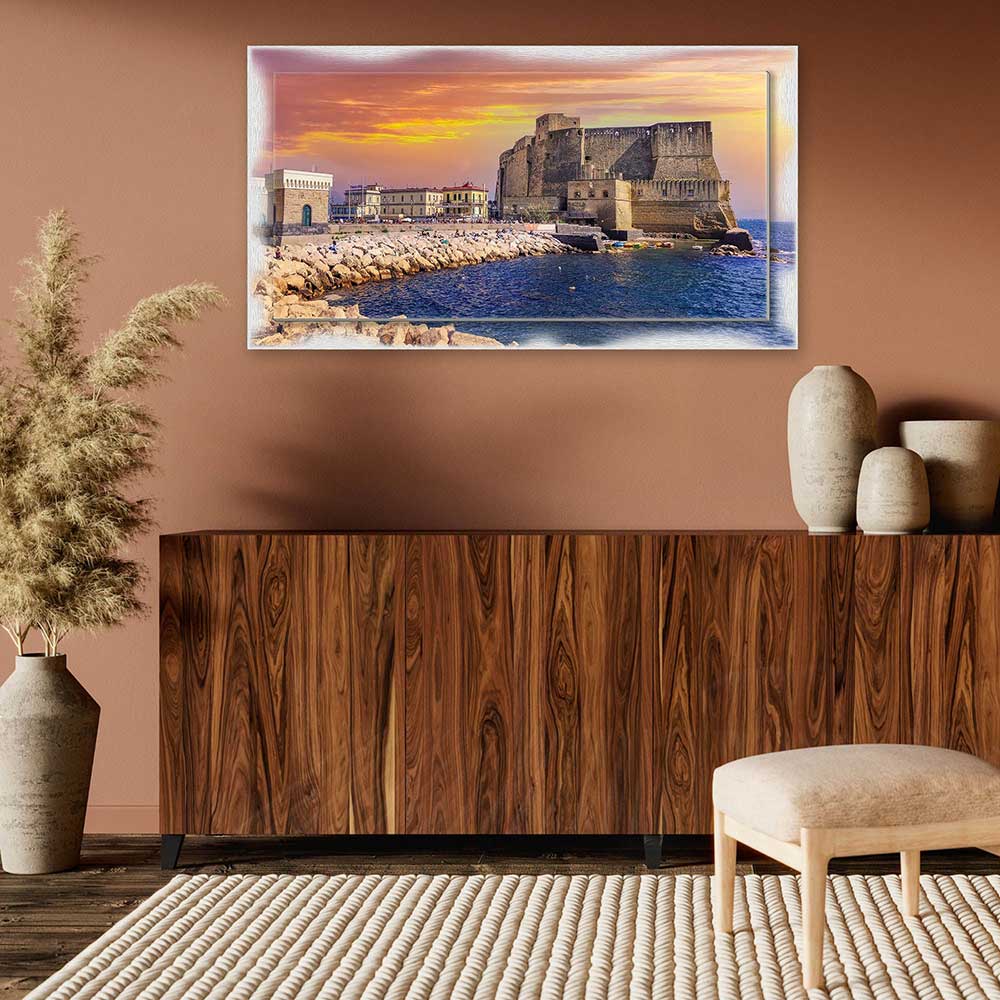 Quadro Napoli Castello su tela con cornice decorata
