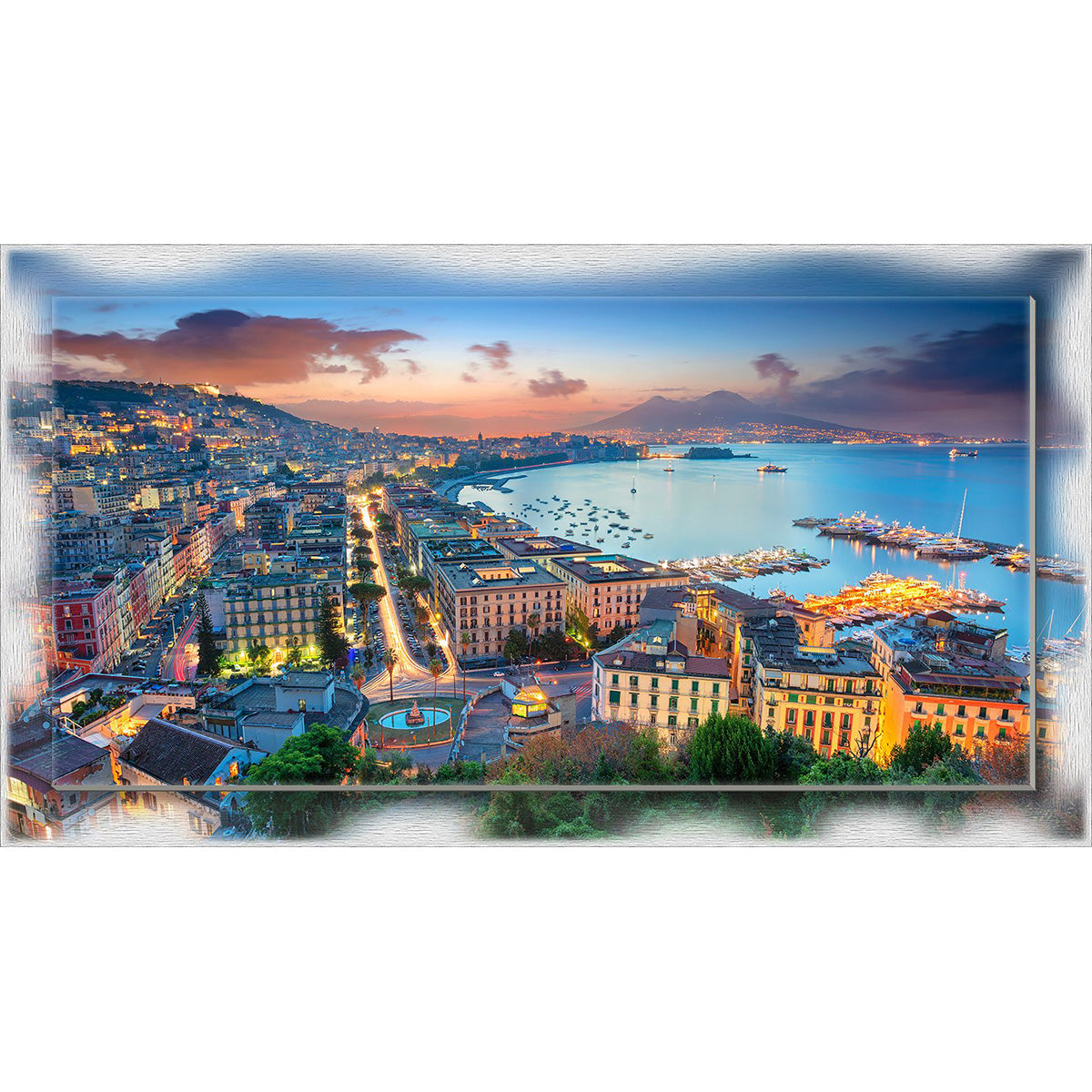 Quadro Napoli Golfo su tela con cornice decorata