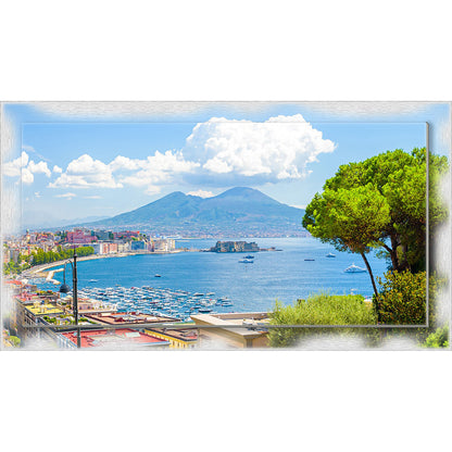 Quadro Napoli Vesuvio su tela con cornice decorata