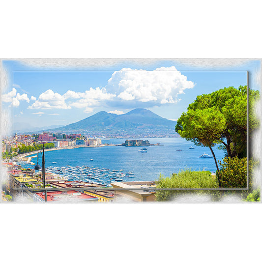 Quadro Napoli Vesuvio su tela con cornice decorata