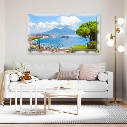 Quadro Napoli Vesuvio su tela con cornice decorata
