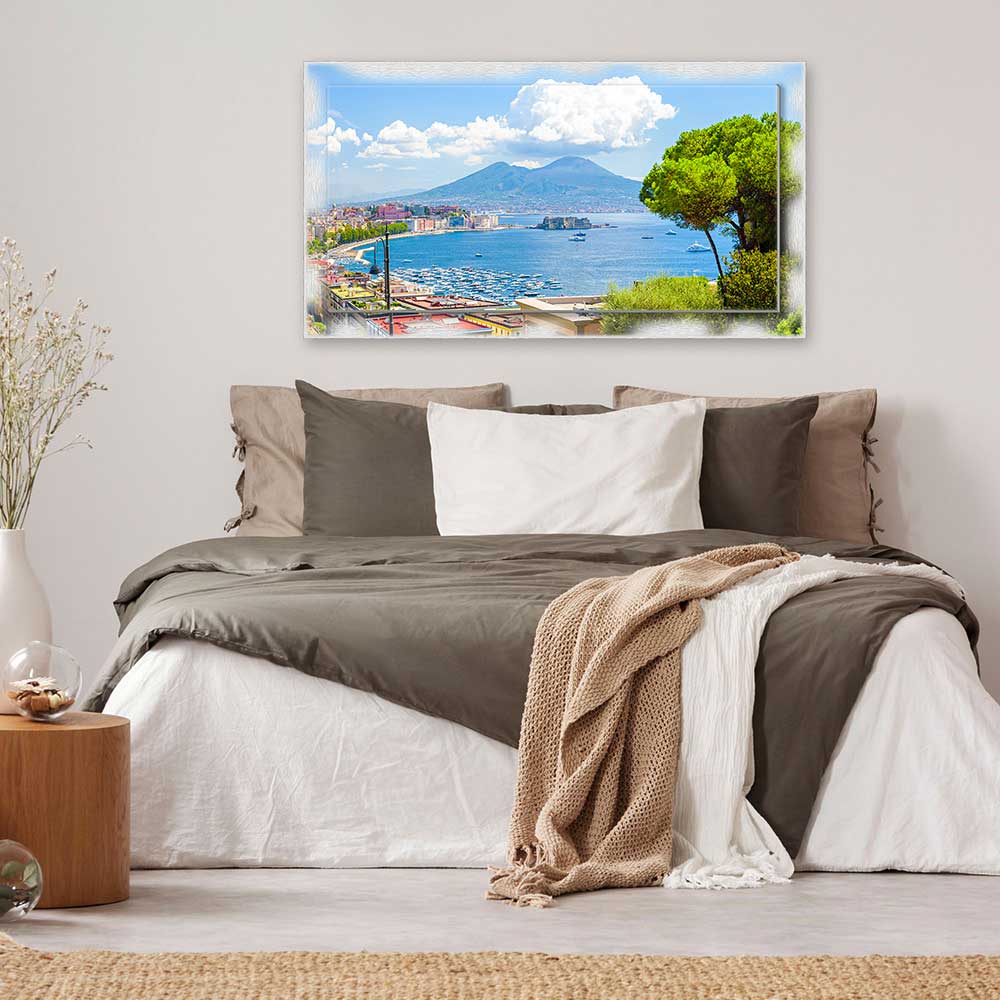 Quadro Napoli Vesuvio su tela con cornice decorata