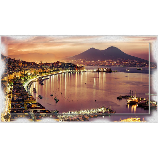 Quadro su tela Napoli Golfo di Notte e cornice decorata