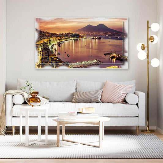 Quadro su tela Napoli Golfo di Notte e cornice decorata