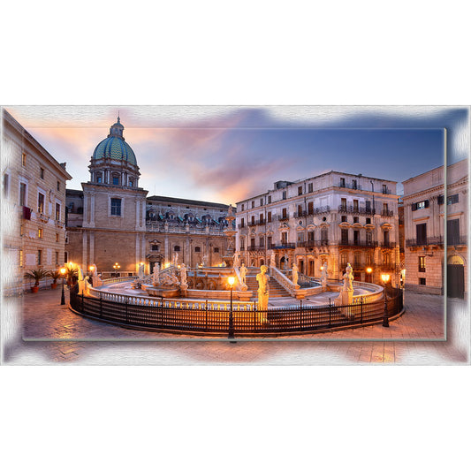 Quadro Palermo Fontana Pretoria su tela con cornice decorata