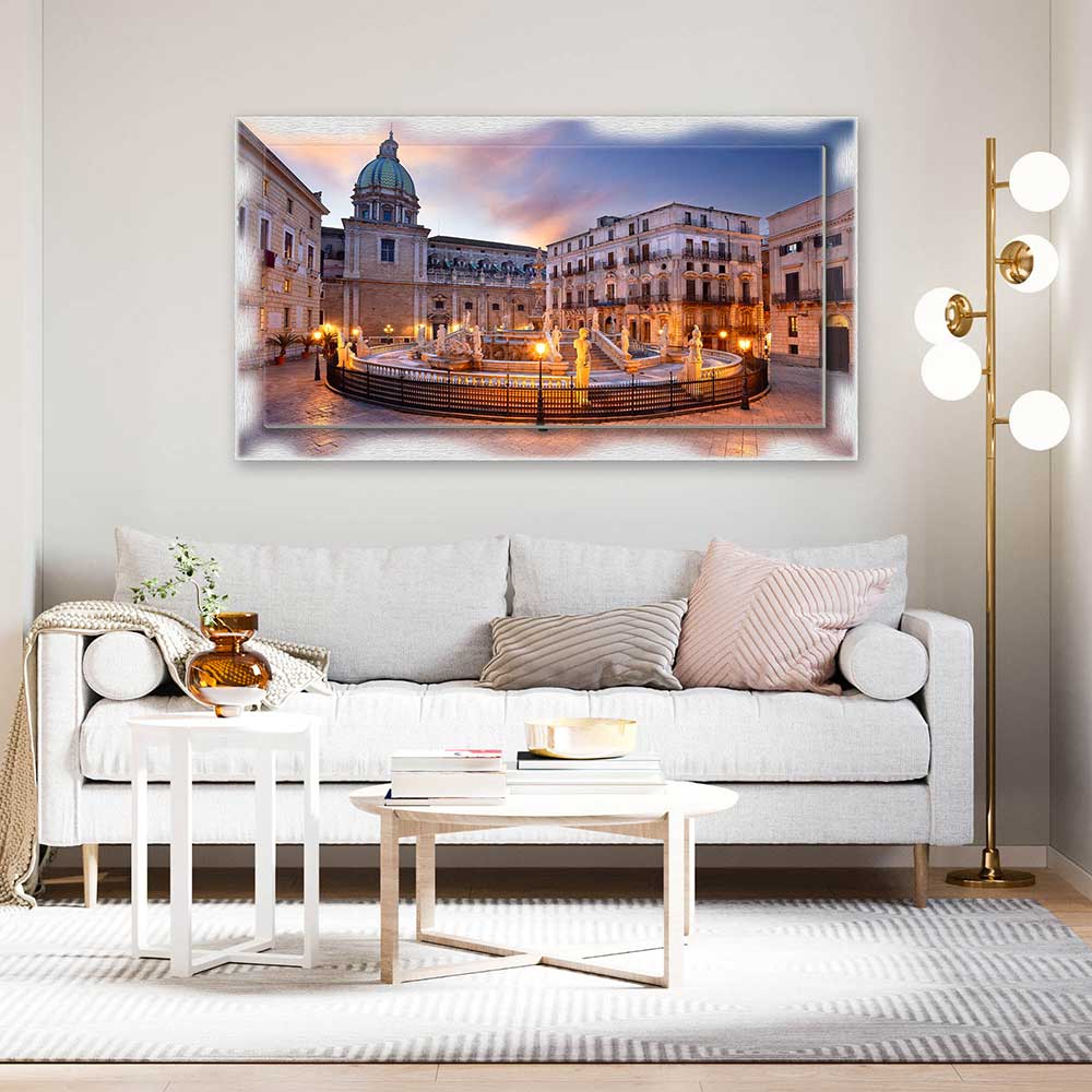 Quadro Palermo Fontana Pretoria su tela con cornice decorata