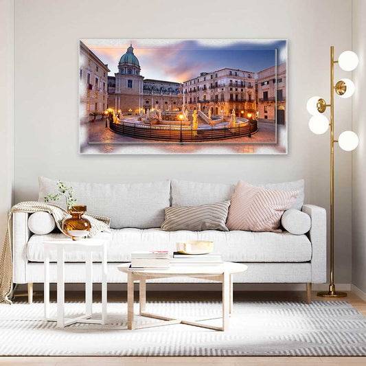 Quadro Palermo Fontana Pretoria su tela con cornice decorata