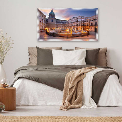 Quadro Palermo Fontana Pretoria su tela con cornice decorata