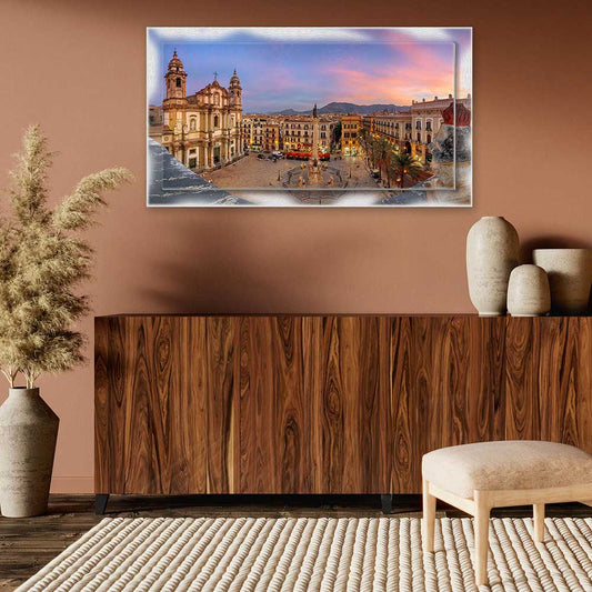 Quadro Palermo Piazza San Domenico su tela con cornice decorata
