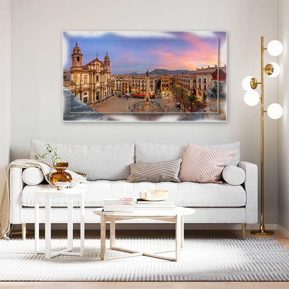 Quadro Palermo Piazza San Domenico su tela con cornice decorata