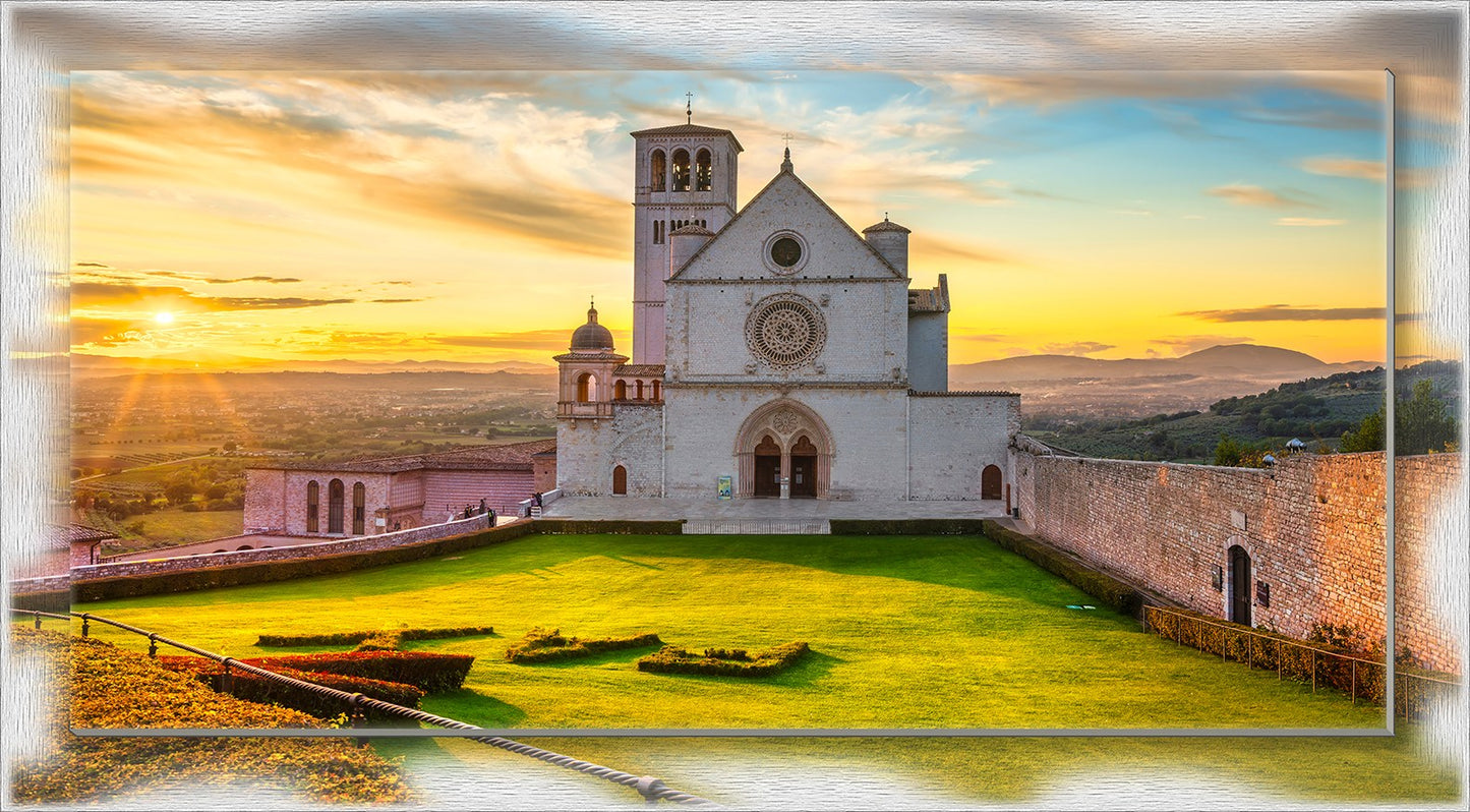 Quadro su tela Perugia San Francesco e cornice decorata