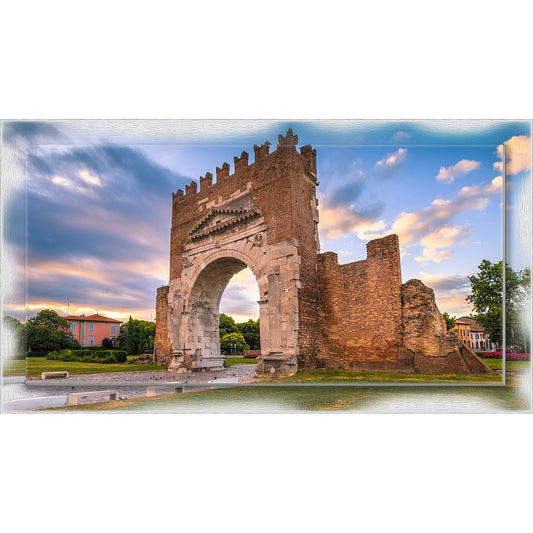 Quadro Rimini Arco di Augusto su tela con cornice decorata