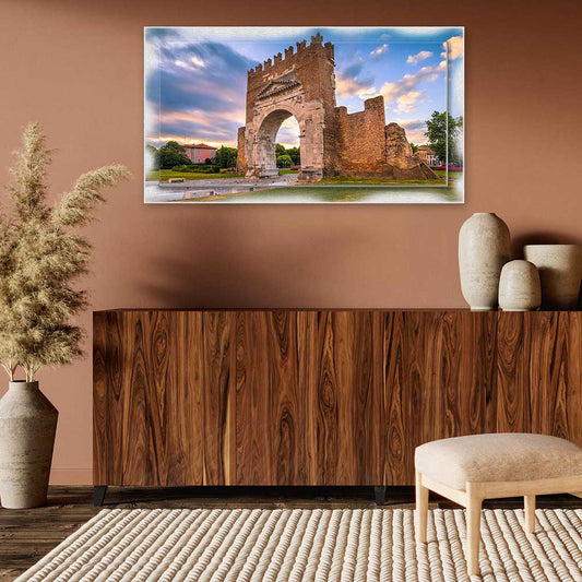 Quadro Rimini Arco di Augusto su tela con cornice decorata