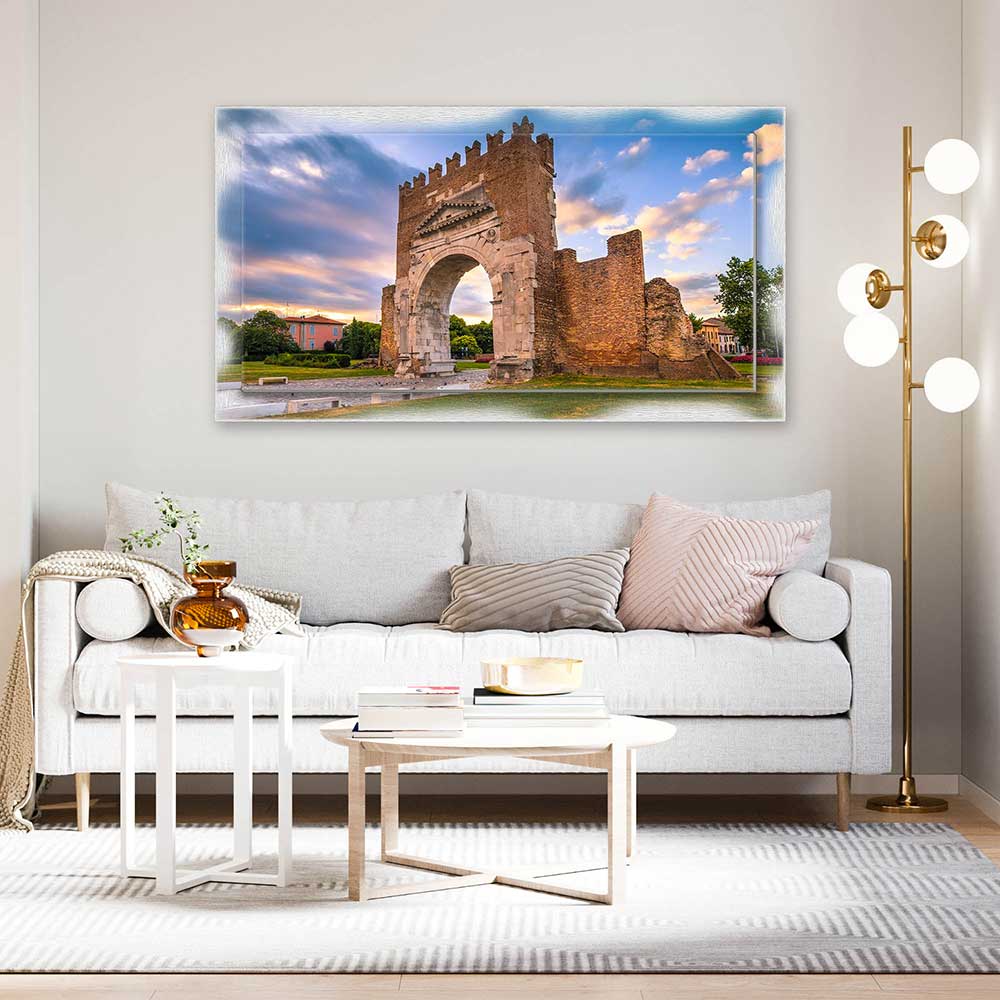 Quadro Rimini Arco di Augusto su tela con cornice decorata