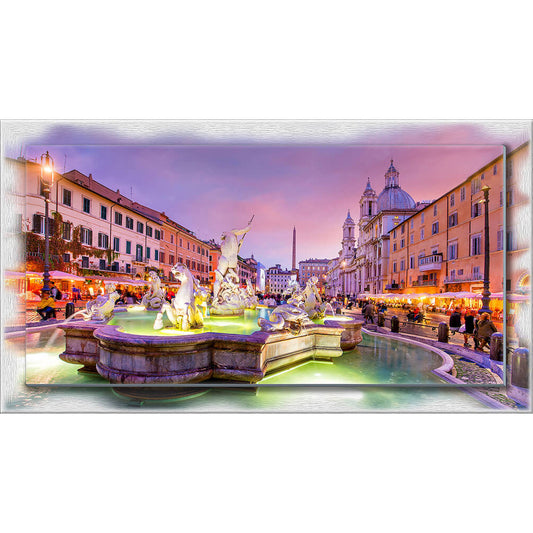 Quadro Roma Piazza Navona su tela con cornice decorata