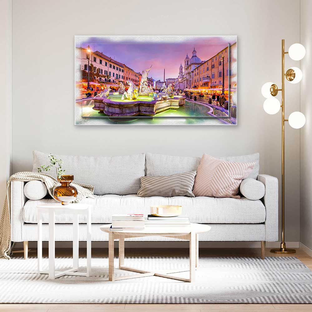 Quadro Roma Piazza Navona su tela con cornice decorata