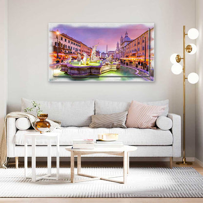 Quadro Roma Piazza Navona su tela con cornice decorata