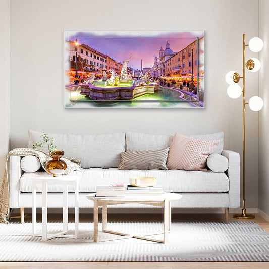 Quadro Roma Piazza Navona su tela con cornice decorata