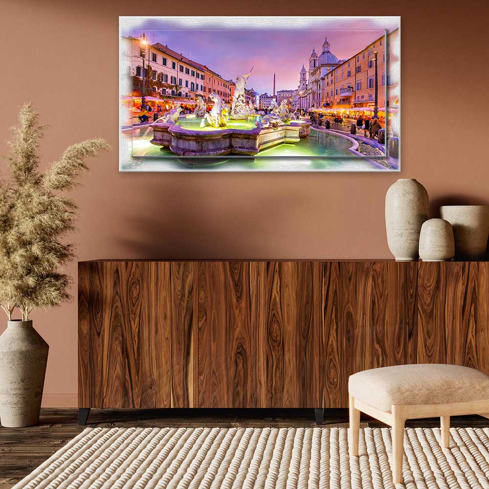 Quadro Roma Piazza Navona su tela con cornice decorata