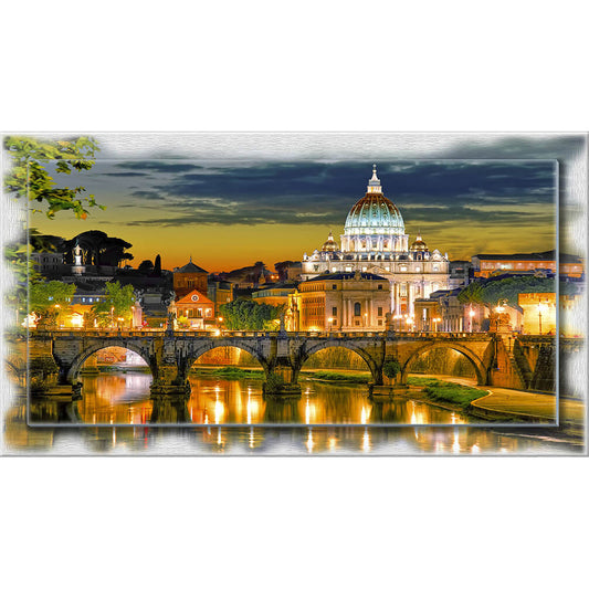 Quadro Roma San Pietro su tela con cornice decorata