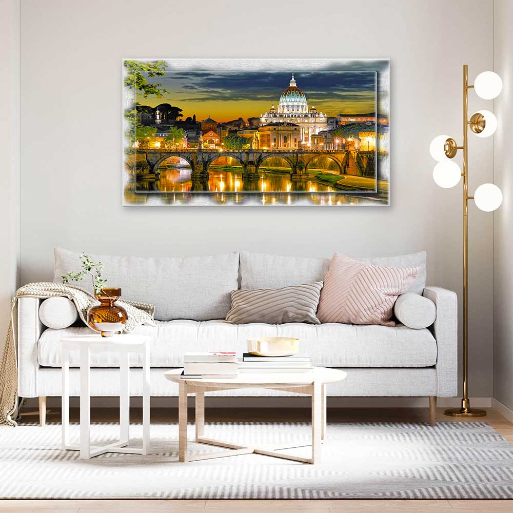 Quadro Roma San Pietro su tela con cornice decorata