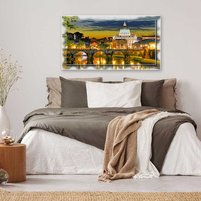 Quadro Roma San Pietro su tela con cornice decorata