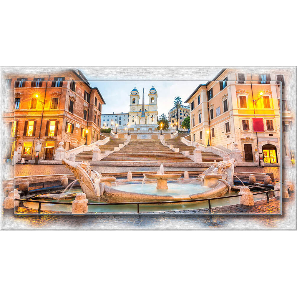 Quadro Roma Piazza di Spagna su tela con cornice decorata