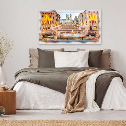 Quadro Roma Piazza di Spagna su tela con cornice decorata