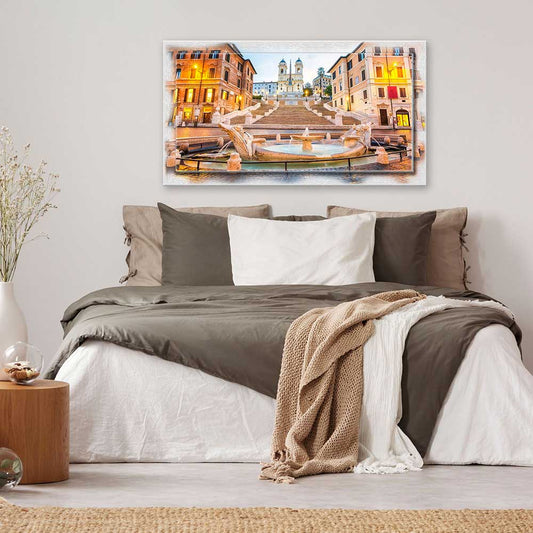 Quadro Roma Piazza di Spagna su tela con cornice decorata