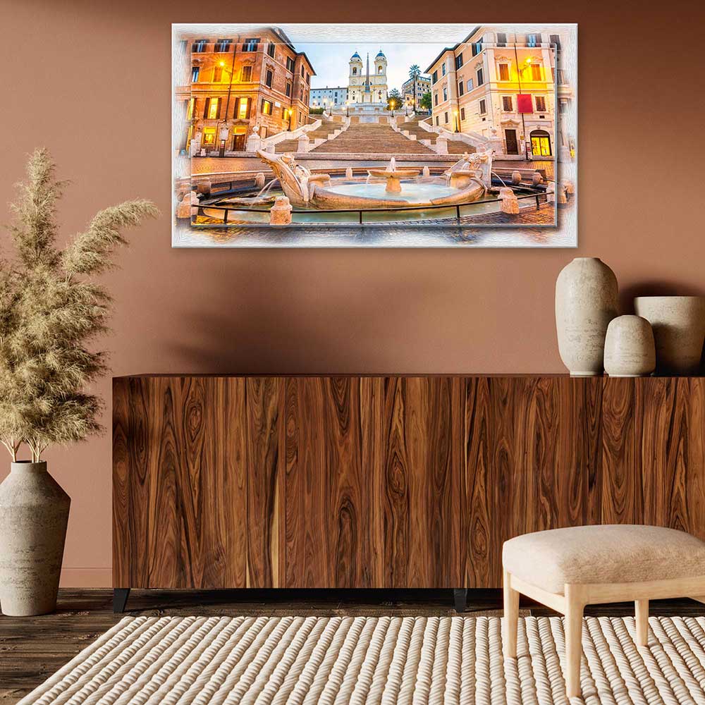 Quadro Roma Piazza di Spagna su tela con cornice decorata