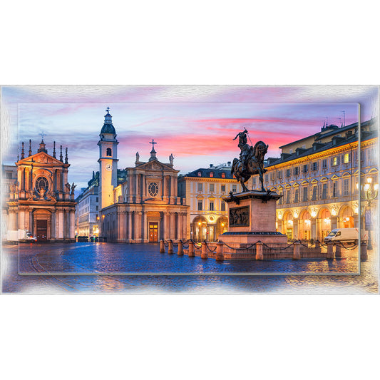 Quadro Torino Piazza San Carlo su tela con cornice decorata