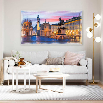 Quadro Torino Piazza San Carlo su tela con cornice decorata