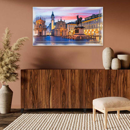 Quadro Torino Piazza San Carlo su tela con cornice decorata