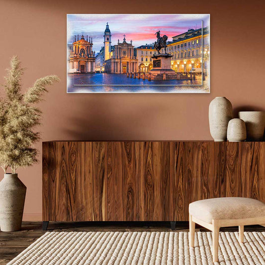 Quadro Torino Piazza San Carlo su tela con cornice decorata
