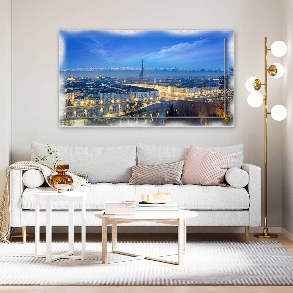 Quadro Torino di Sera su tela con cornice decorata