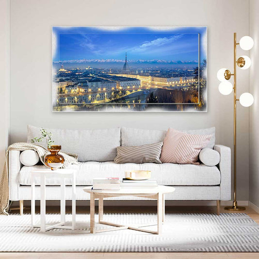 Quadro Torino di Sera su tela con cornice decorata