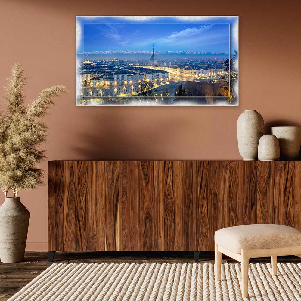 Quadro Torino di Sera su tela con cornice decorata
