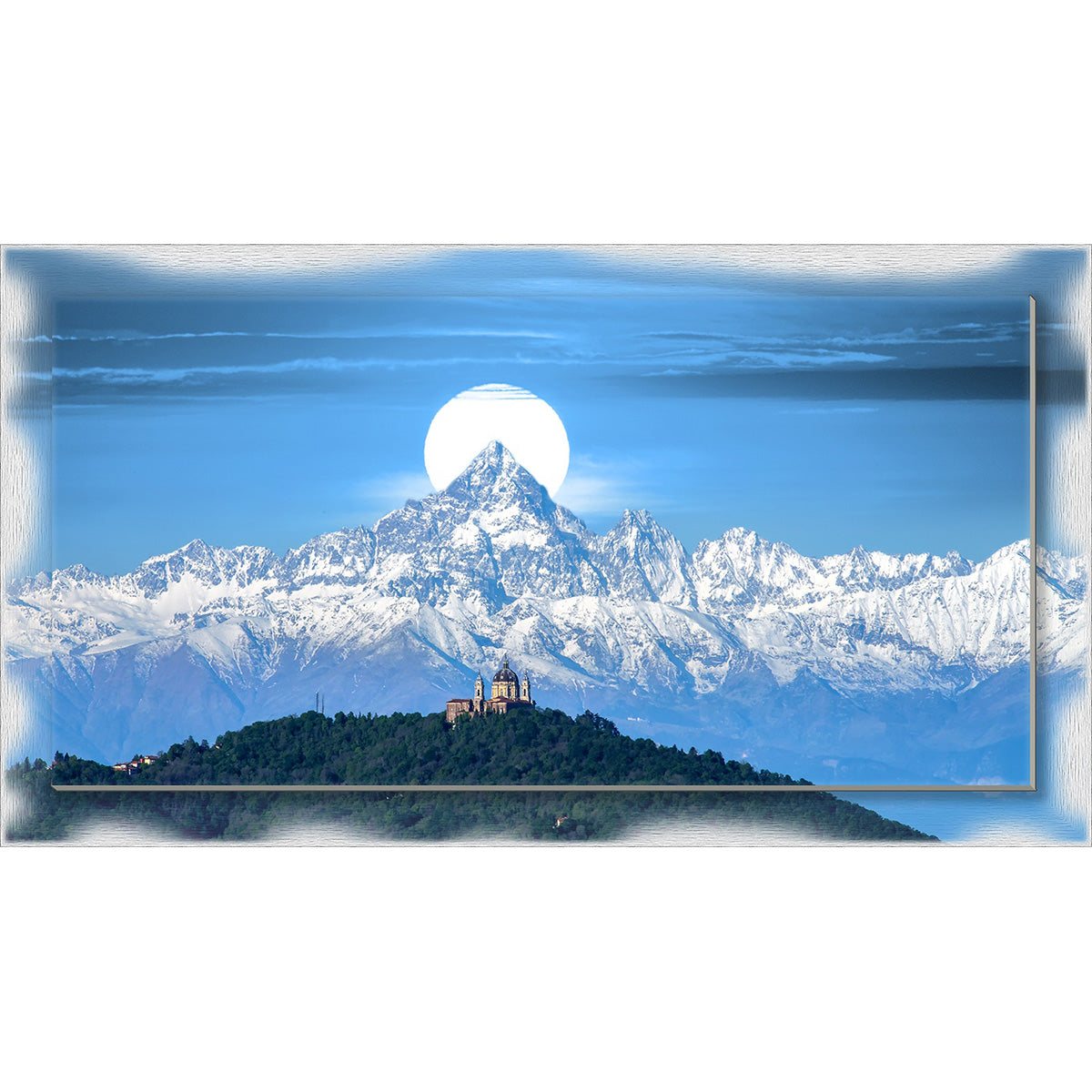 Quadro Torino Superga e Monviso su tela con cornice decorata